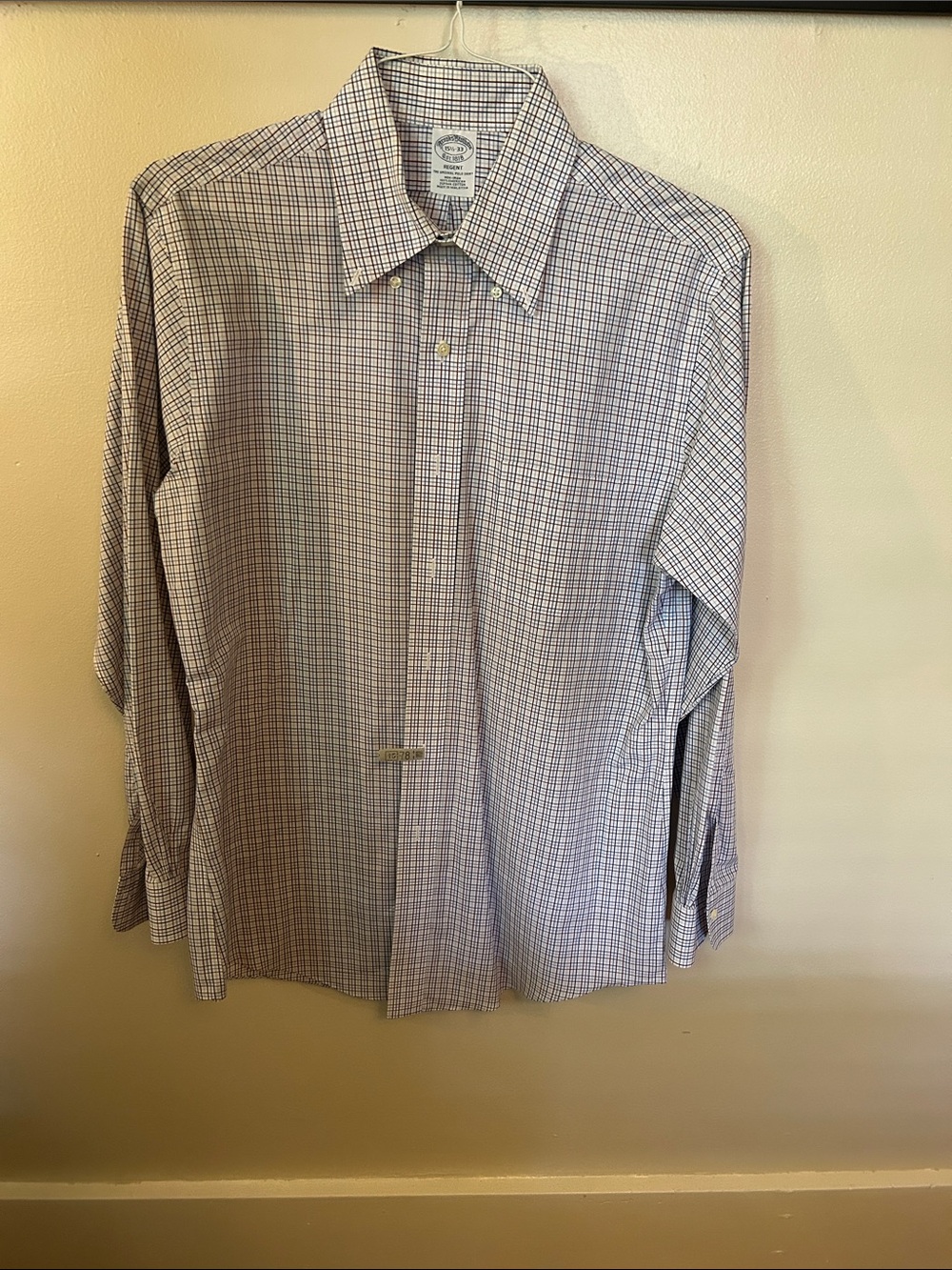 Brooks Brothers Men's White & Blue Checked Dress Shirt